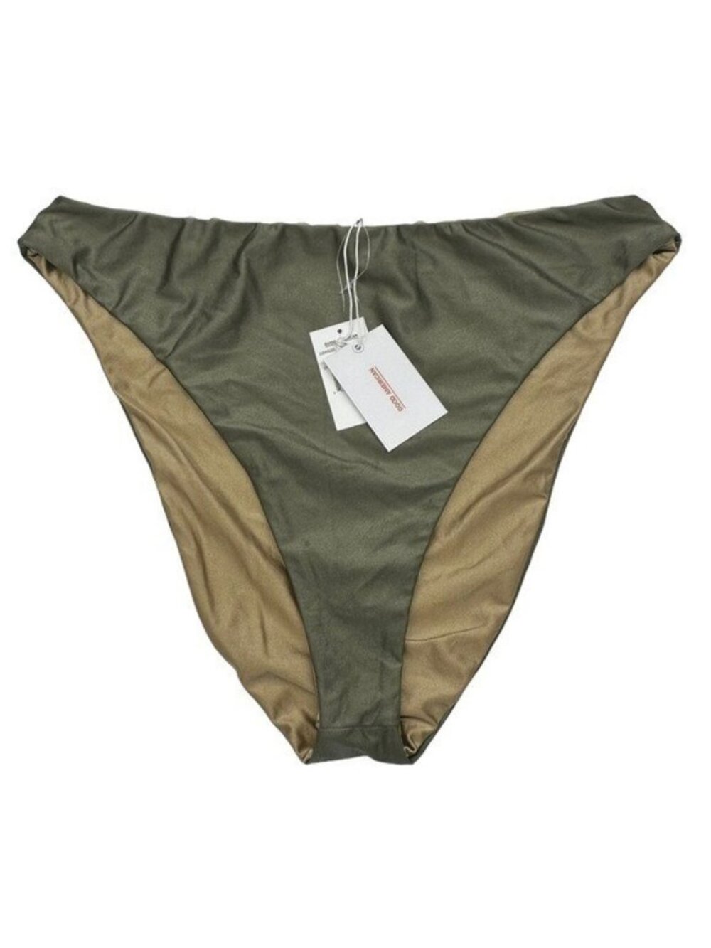 Good American 6 / 3X Cheeky Bikini Bottom High Shine Reversible Green Gold NWT